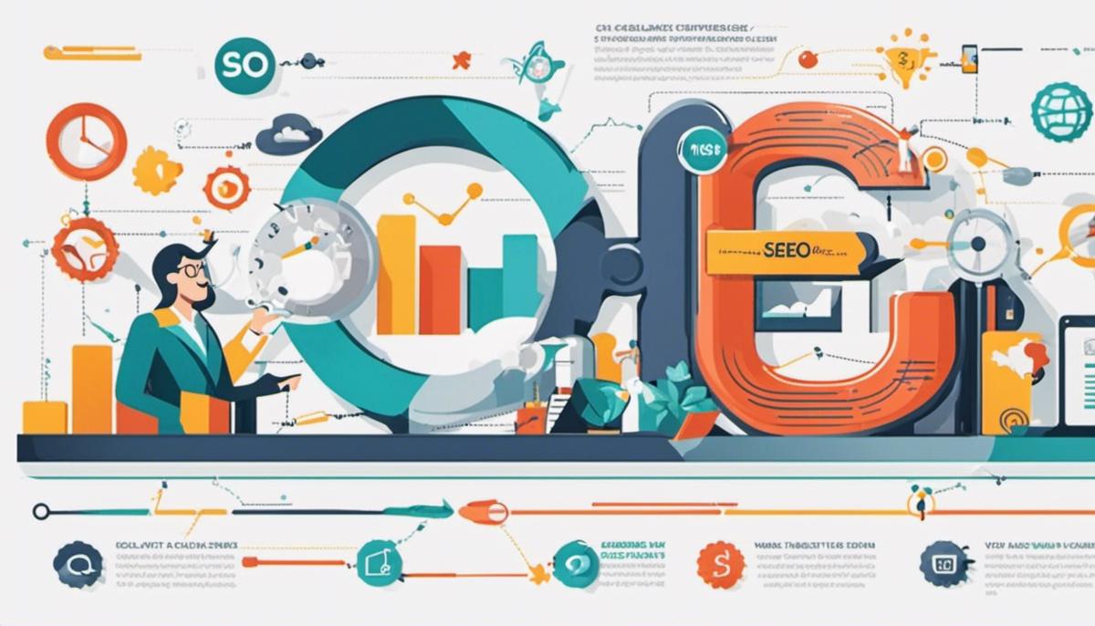 Illustration depicting SEO and internal linking strategies for improved website visibility and ranking on search engine results pages.